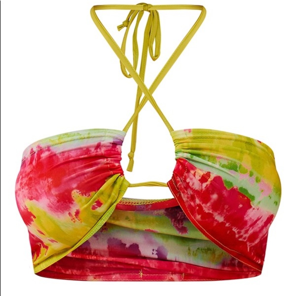 Multi Lime Printed Tie Neck Crop Top